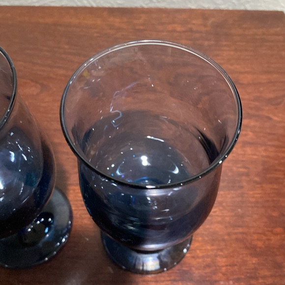 Set of 2, Retro Vintage, Libby Blue Tulip Wine/Water Glasses - Picture 2 of 7